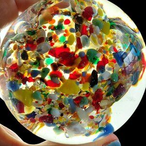 1982 Kent Helms Hand Blown Art Glass Paperweight Signed - Confetti Design
